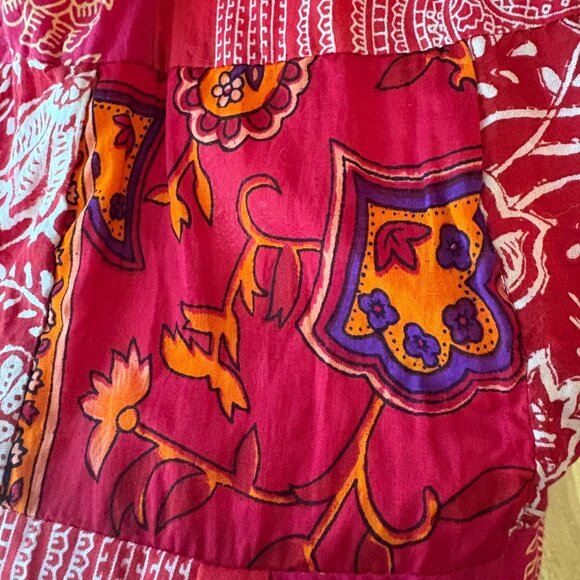 Henna Patchwork Red Maxi Skirt 100% Cotton Bohemian Hippie Flowy Floral Size L - Picture 4 of 10